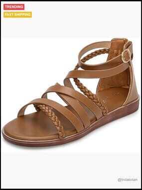 Gladiator Sandals Strappy Leather Flat Ankle Strap Back Zipper Comfortable